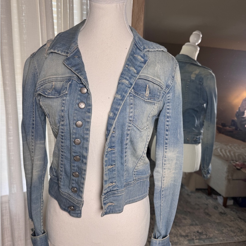 BEBE Denim Light distressed Jean Jacket Sz M
